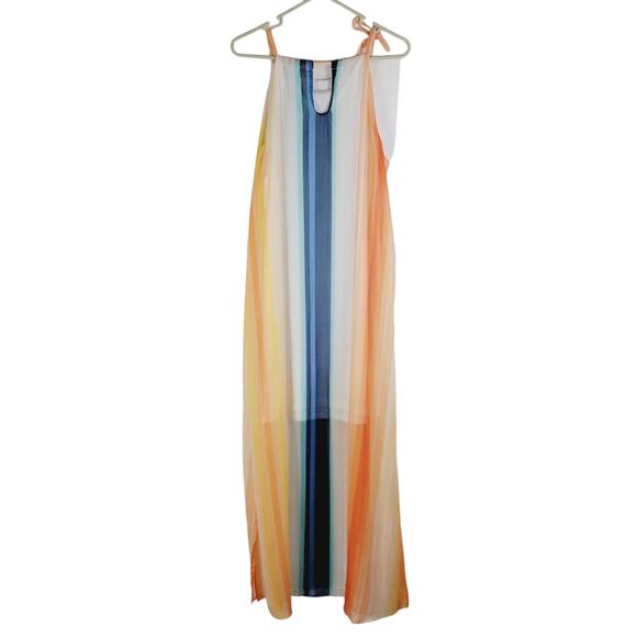 New York and Company sleeveless rainbow striped flowy maxi dress size Medium - Picture 2 of 9